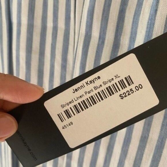 Jenni Kayne Striped Linen Blue Straight Leg Pants - Picture 5 of 6